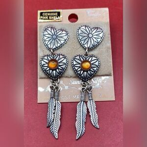 NWT Women’s Earrings Sterling Silver Navajo Southwestern Feathers 2”